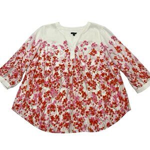 Talbots Top‎ Womens 1XP Pink Floral Chiffon Popover Blouse Artsy Office Career